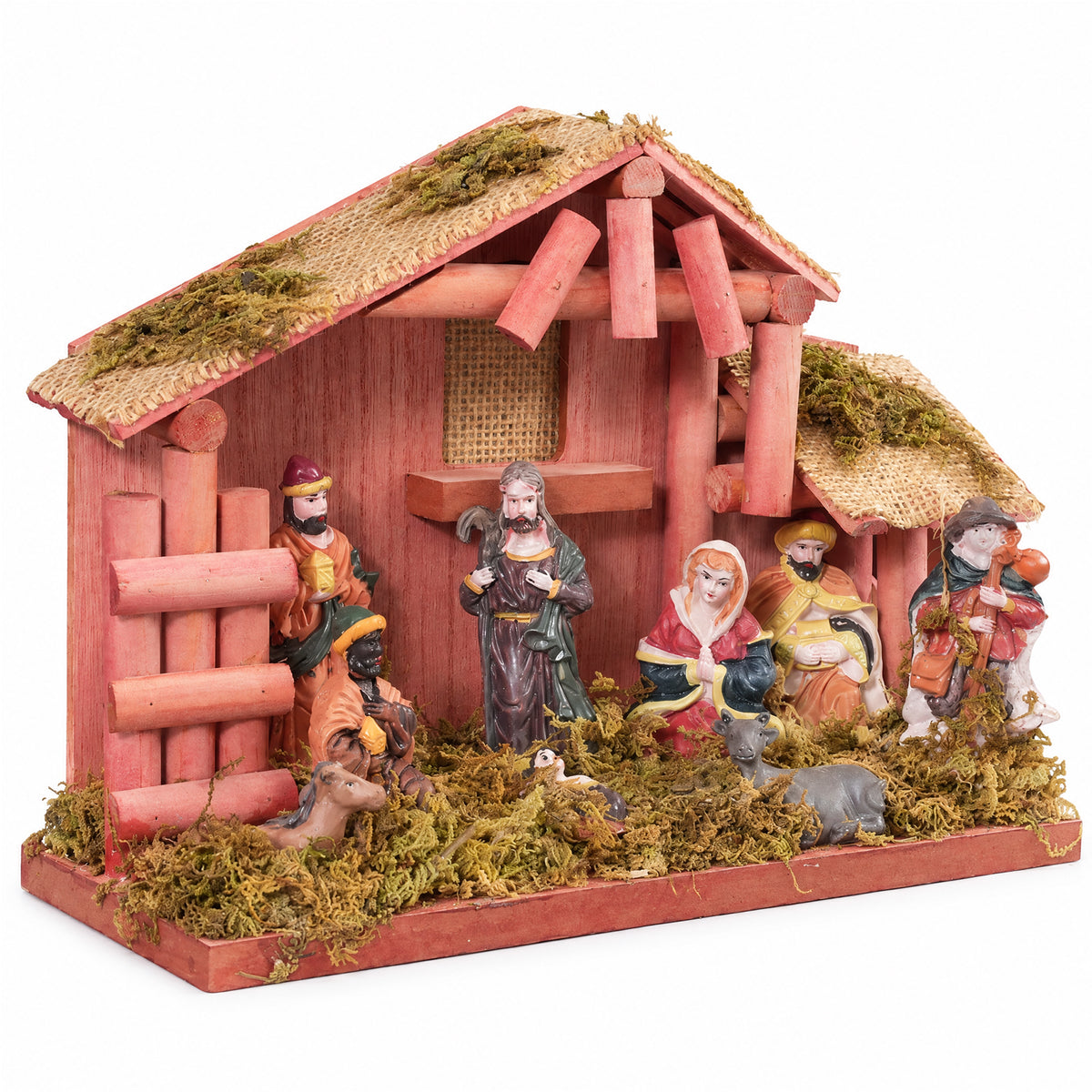 Salcar Weihnachtskrippe aus Holz mit Figuren – 20 LEDs, Batteriebetrieben, 23,5 cm Weihnachtsdeko