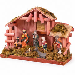 Salcar Weihnachtskrippe aus Holz mit Figuren – 20 LEDs, Batteriebetrieben, 23,5 cm Weihnachtsdeko