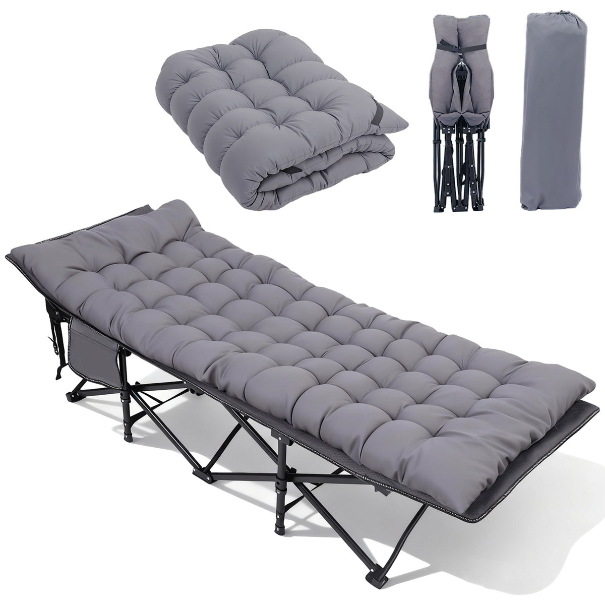 Sekey XXL Feldbett Klappbar – 190×71×35 cm überbreit | Stahlrahmen bis 200 kg | 1200D Oxford | Inkl. abnehmbarer Matratze & Seitentasche – Ideal für Camping & Gäste