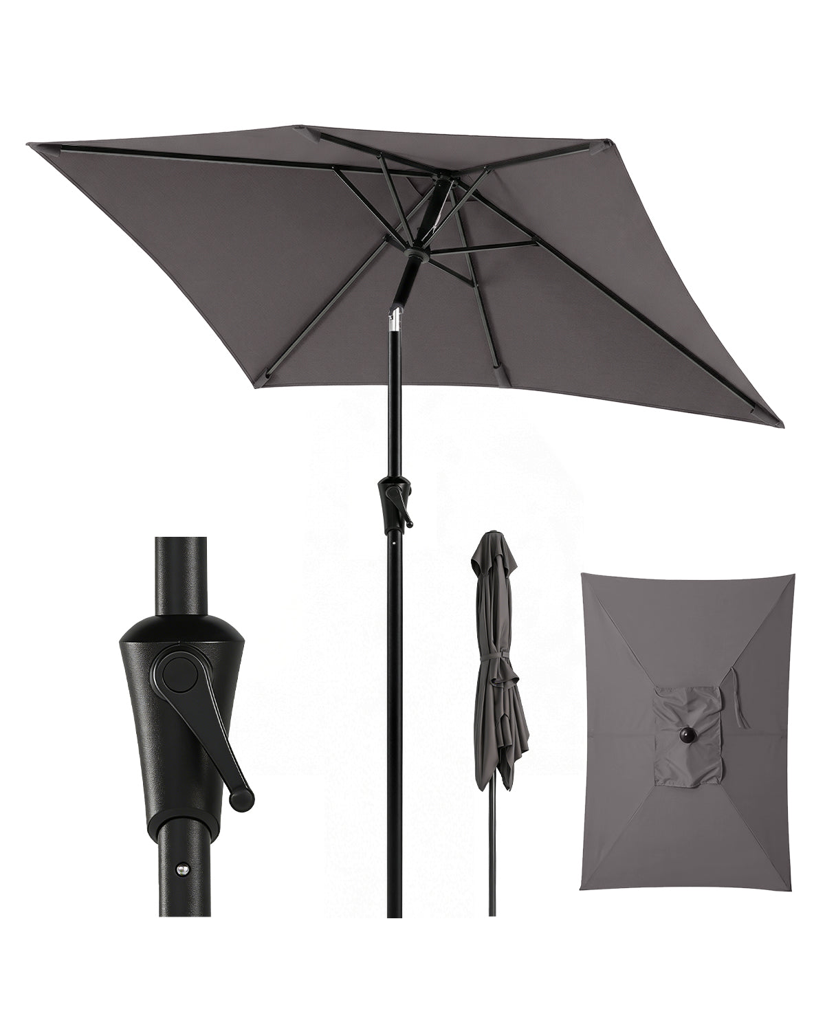 Sunula Sonnenschirm Rechteck 210x140 cm mit Kurbelsystem – stabiler 38 mm Stahlrohr Marktschirm mit Neigefunktion für Balkon, Terrasse & Garten