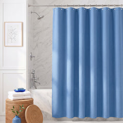 Sekey Blau Duschvorhang 180 × 200 cm, Textil Badewannenvorhang mit Waffelstruktur, Wasserabweisend & Waschbar, 100 % Polyester, mit Beschwerungsband & 12 Edelstahlringen