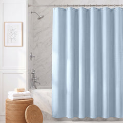 Sekey Nebelblau Duschvorhang 180 × 200 cm, Textil Badewannenvorhang mit Waffelstruktur, Wasserabweisend & Waschbar, 100 % Polyester, mit Beschwerungsband & 12 Edelstahlringen
