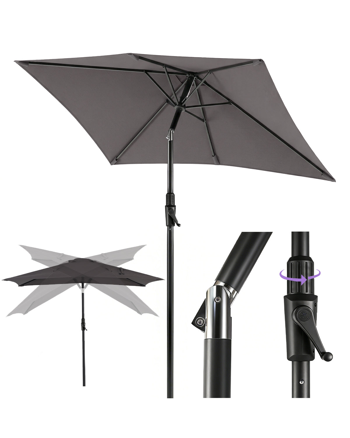 Sekey Sonnenschirm Rechteck 200x300 cm mit Kurbel & Auto-Neigung – stabiler Marktschirm 38 mm Stahlrohr, UV-Schutz, Balkon- & Gartenschirm für Terrasse