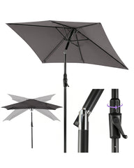 Sekey Sonnenschirm Rechteck 210x140 cm mit Kurbel & Auto-Neigung – stabiler Balkon Sonnenschirm 38 mm Stahlrohr, UV-Schutz Marktschirm für Garten & Terrasse