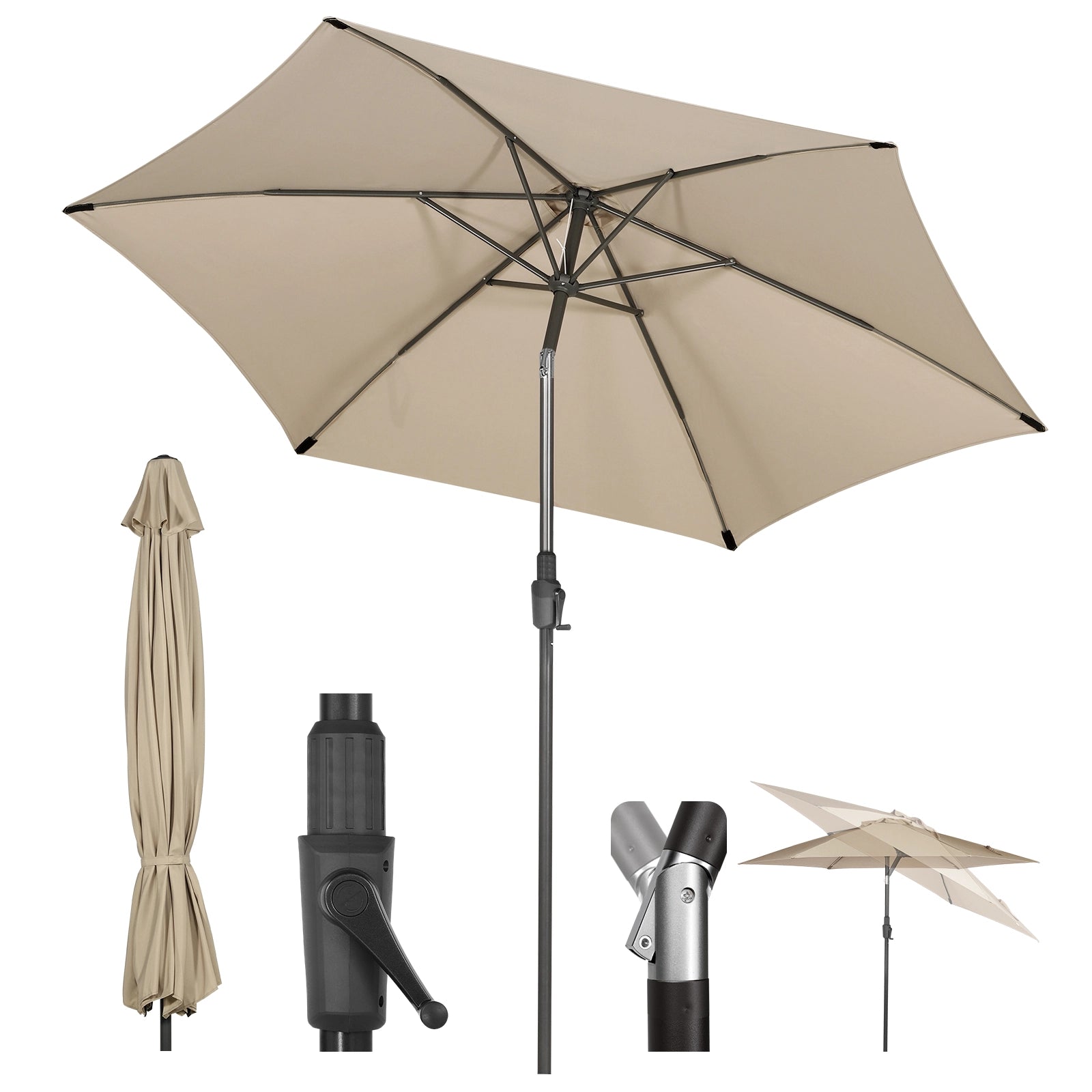 Sekey 270cm Sonnenschirm mit Kurbel, Knickbar im Sitzen, Sonnenschutz UV50+