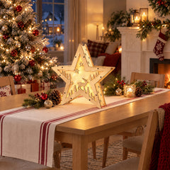 Salcar LED Weihnachtsstern aus Holz – 30 cm, 10 LEDs, Warmweiß, Glitzereffekt, Batteriebetrieb