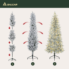 Salcar Halb-Weihnachtsbaum mit LED & Schnee 180/210 cm – Künstlicher Christbaum aus 100 % PE
