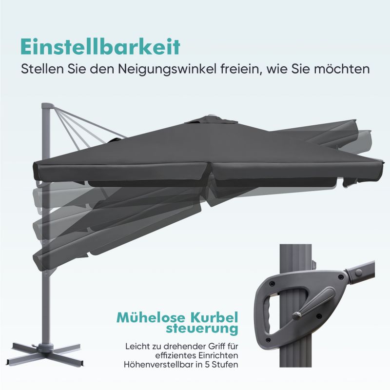 Sekey 300 cm x 300 cm cantilever parasol, sun protection UV50+