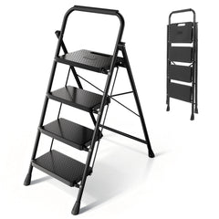 Sekey Klappbare Trittleiter 2/3/4 Stufen – Stahlrahmen, rutschfeste Trittflächen, TÜV & SGS geprüft, bis 150 kg belastbar, Schwarz