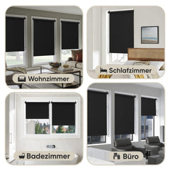 Sekey Verdunkelungsrollo ohne Bohren in Schwarz – Seitenzugrollo mit 100 % Lichtschutz, Klemmfix