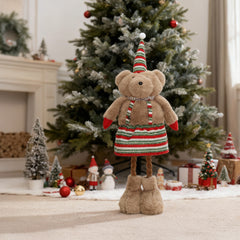 Salcar Weihnachtsfigur Plüsch-Bär 55–70 cm – Stehende Weihnachtsdeko mit verstellbaren Teleskopbeinen, Weicher Plüschbär für Kamin, Fensterbank & Wohnzimmer