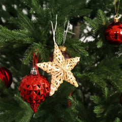 Salcar 6er Set Handgefertigte Strohsterne – Natürliche Weihnachtsbaumanhänger aus Stroh, Fünfzackige Sterne für Christbaum & Adventsdeko