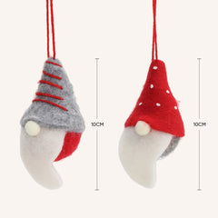 Salcar Christbaumschmuck 4er Set – Handgefilzte Weihnachtsanhänger Wichtel 10 cm aus Wollfilz, Rot & Grau, Baumschmuck Handarbeit für Weihnachtsbaum & Fenster