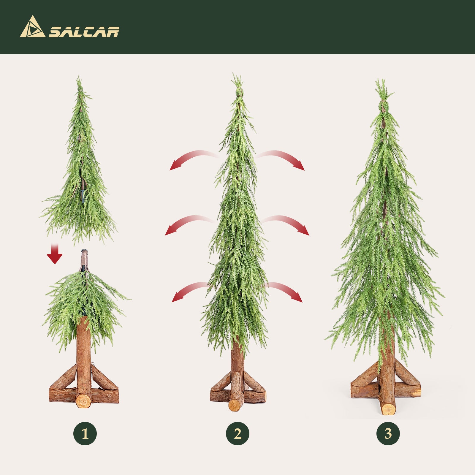 Salcar Künstlicher Weihnachtsbaum mit echtem Holzstamm – 100 % PE, zartgrün – 90 cm / 120 cm, naturgetreu & pflegeleicht