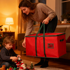 Salcar Rote Aufbewahrungsbox für 128 Weihnachtskugeln – Faltbare Christbaumkugel-Box 64,8×32,3×34,2 cm mit 128 Fächern, Tragegriffen & Doppelreißverschluss