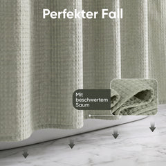 Sekey Grün Duschvorhang 180 × 200 cm, Textil Badewannenvorhang mit Waffelstruktur, Wasserabweisend & Waschbar, 100 % Polyester, mit Beschwerungsband & 12 Edelstahlringen