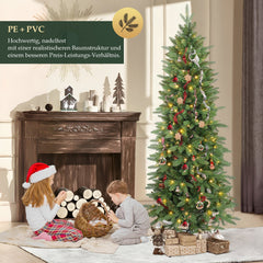 Salcar Schmaler Kunst-Weihnachtsbaum 180 cm – Realistischer Pencil Christbaum mit warmweißen LEDs, grüner Tannenbaum aus PE & PVC Salcar