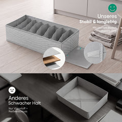 Sekey Schubladen Organizer – 22 × 51 × 11 cm, je 8 Fächer, faltbare Stoffboxen für Unterwäsche & Socken