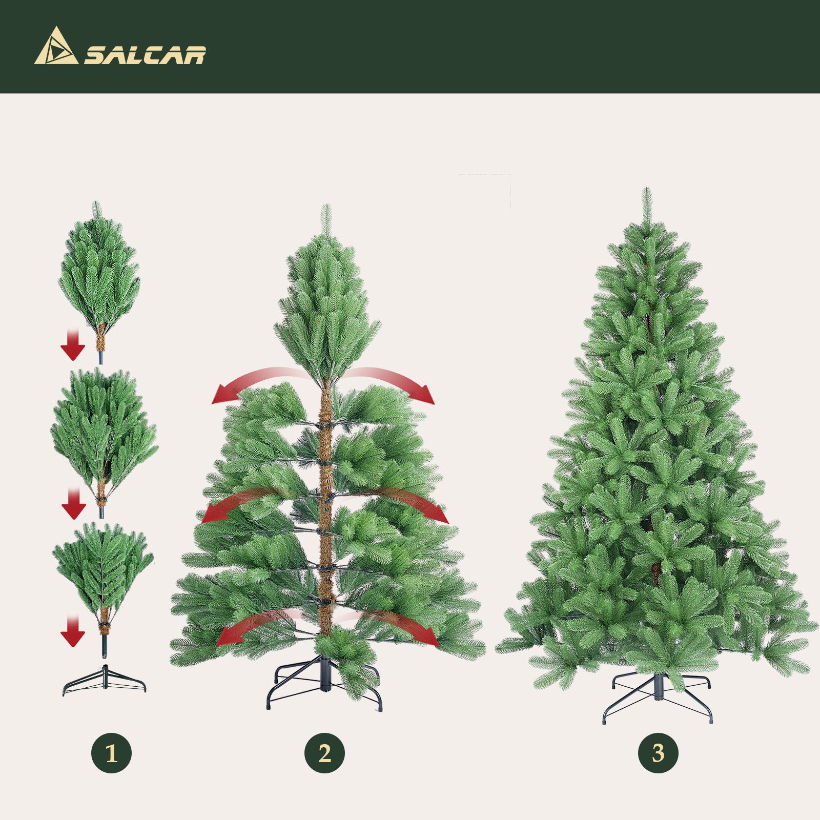 Salcar Künstlicher Weihnachtsbaum aus 100 % PE – Realistische Tannenzweige, dichter Look & stabiler Metallständer – 150 / 180 / 210 cm