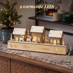 Salcar LED Schwibbogen aus Holz – 43 cm 3D Weihnachtsdorf, 8 LEDs, Batteriebetrieben, Naturholzoptik