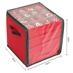 Salcar Aufbewahrungsbox für 64 Weihnachtskugeln – 4 Ebenen, Verstellbare Trennwände, Rote Faltbox 33×33×34 cm mit Sichtfenster