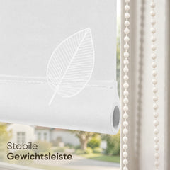 Sekey Rollo Blatt Weiß – Seitenzugrollo mit dekorativem Muster, Klemmfix ohne Bohren, lichtdurchlässig, stufenlos verstellbar