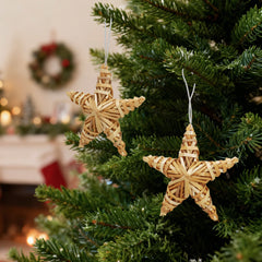 Salcar 12er Set Strohsterne zum Hängen – Handgefertigte natürliche Fünfzackige Sterne aus Stroh, nachhaltiger Christbaumschmuck für Weihnachtsbaum & Adventsdeko