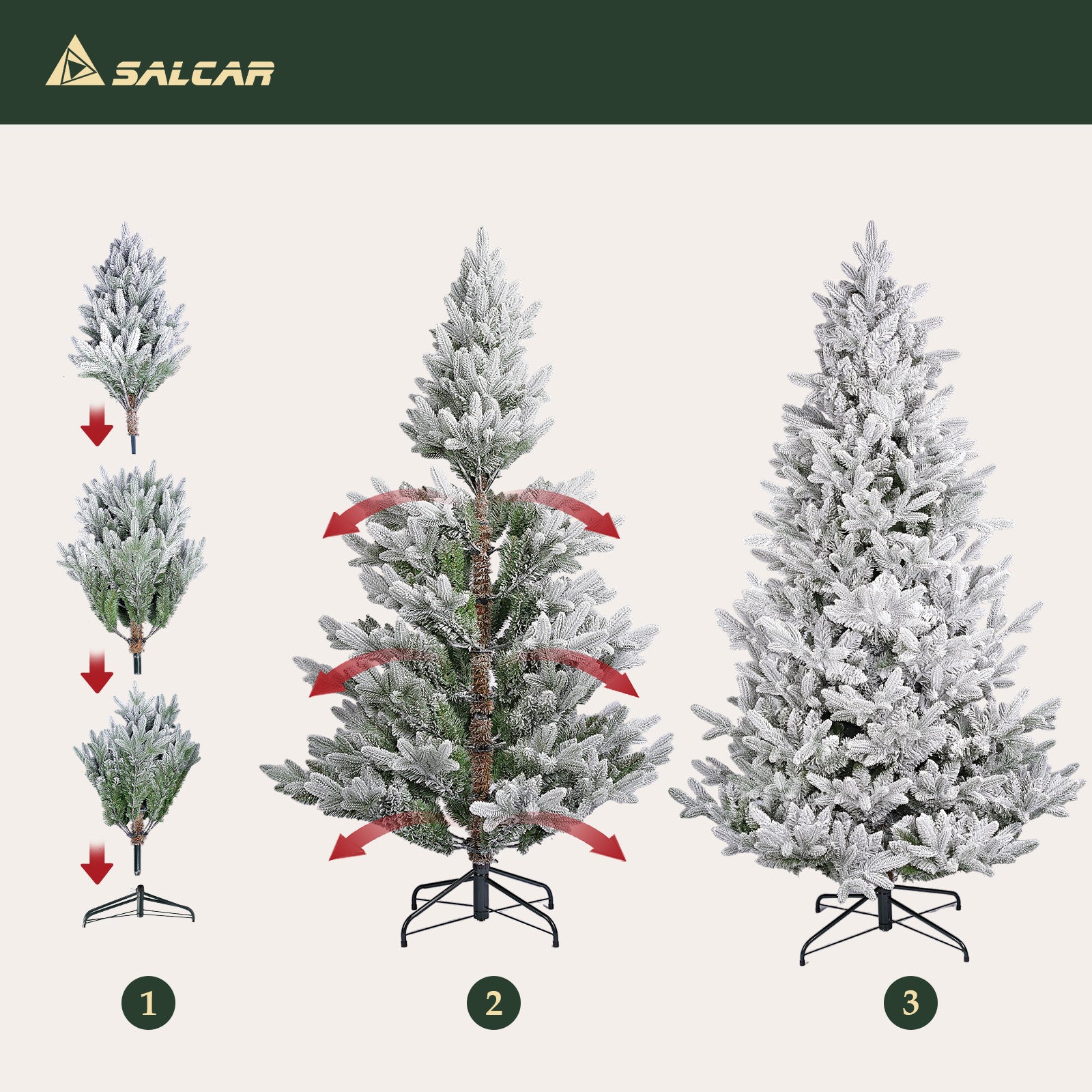 SALCAR Künstlicher Weihnachtsbaum mit Schnee – Realistischer Tannenbaum aus PE & PVC, naturgetreu, schwer entflammbar, stabiler Metallständer, einfacher Aufbau, wiederverwendbar