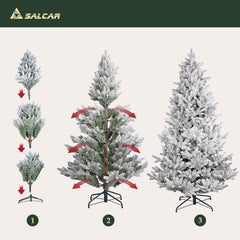 SALCAR Artificial Christmas Tree with Snow – Realistic fir tree made of PE &amp; PVC, lifelike, flame-retardant, stable metal stand, easy assembly, reusable