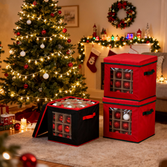 Salcar Aufbewahrungsbox für 64 Weihnachtskugeln – Faltbare Weihnachtsdeko-Box 30,5 cm mit Fächern & flexiblen Trennwänden, Transparentes Sichtfenster