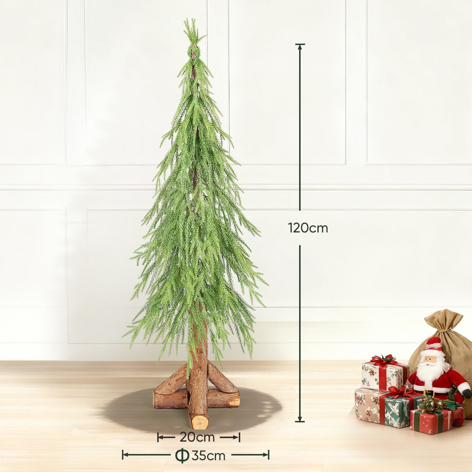 Salcar Künstlicher Weihnachtsbaum mit echtem Holzstamm – 100 % PE, zartgrün – 90 cm / 120 cm, naturgetreu & pflegeleicht