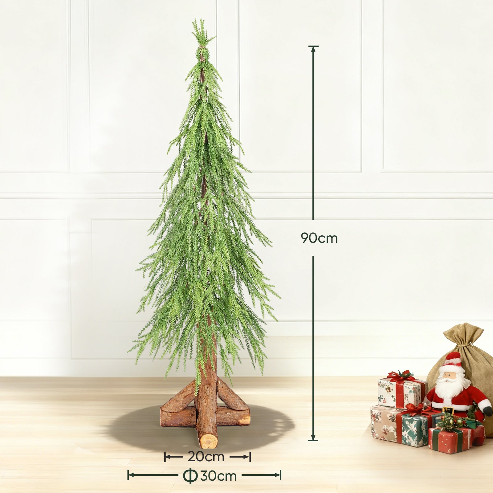 Salcar Künstlicher Weihnachtsbaum mit echtem Holzstamm – 100 % PE, zartgrün – 90 cm / 120 cm, naturgetreu & pflegeleicht