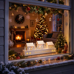 Salcar LED Weihnachtsdorf Schwibbogen – 43 cm, 8 LEDs, Batteriebetrieben, Fensterdeko Weihnachten