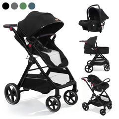 Sekey BW600 3-in-1 Kombi-Kinderwagen – Reisesystem mit Babyschale, Liegewanne & Buggy, Moskitonetz, Regenschutz, Federung, 5-Punkt-Gurt, All-Wetter Travel System 0–4 Jahre