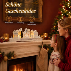 Salcar LED Schwibbogen aus Holz, 3D Weihnachtsdorf mit Kapelle, Häusern & Tannen, 10 warmweiße LEDs, Timer 6/18 Std., batteriebetriebene Weihnachtsdeko