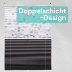 Sekey Plissee Day Night, ohne Bohren, verdunkelnd, lichtdurchlässig, verspannt, mit stilvollem Blätterdruck Sekey