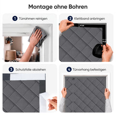 Sekey Thermo Türvorhang mit Magnetverschluss, Wärmeschutz & Energiesparvorhang aus Baumwoll-Polyester, Zugluftstopper für Balkon-, Terrassen- & Wohnungstüren