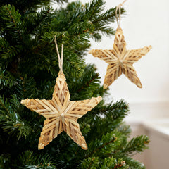 Salcar 6er Set Handgefertigte Strohsterne – Natürliche Weihnachtsbaumanhänger aus Stroh, Fünfzackige Sterne für Christbaum & Adventsdeko