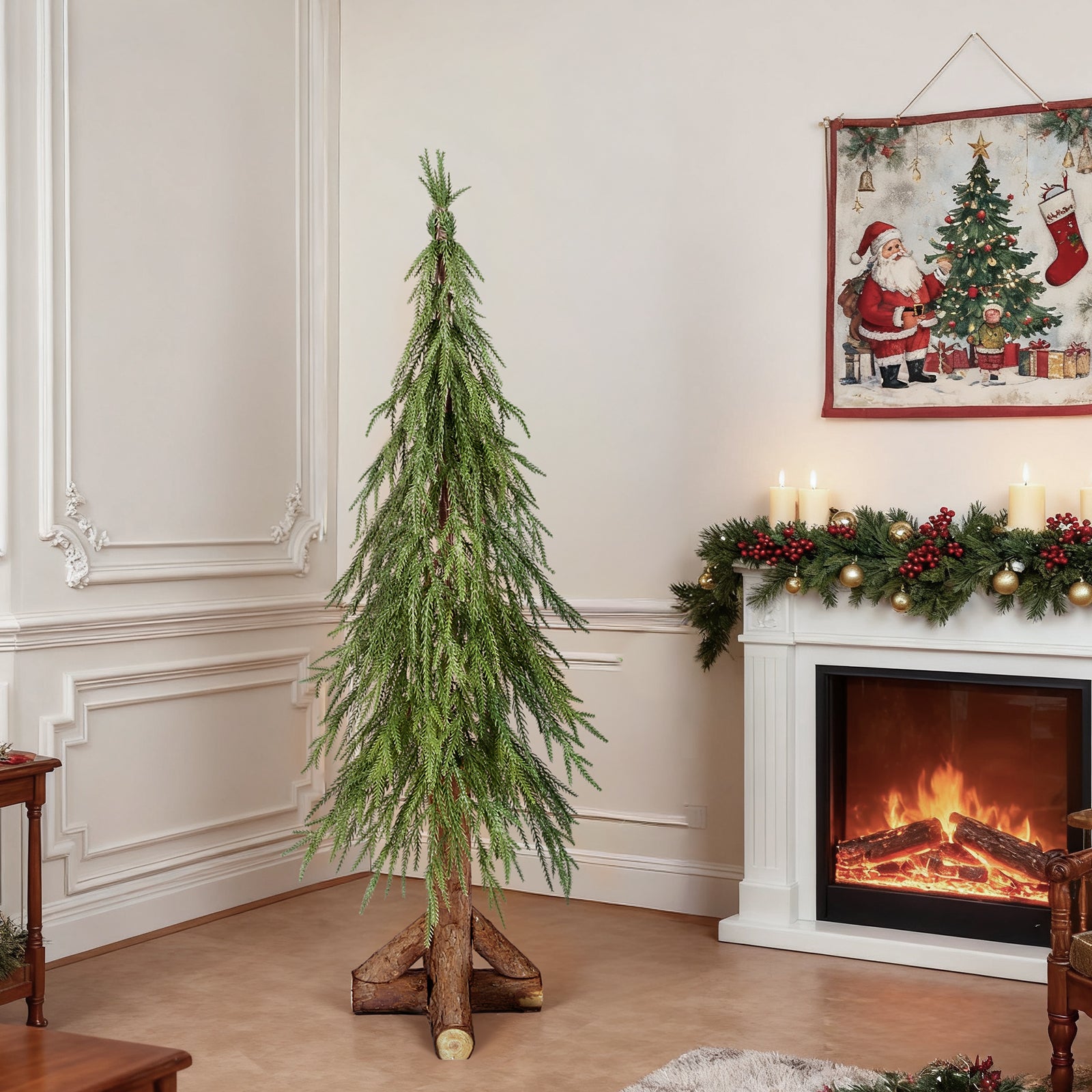 Salcar Künstlicher Weihnachtsbaum mit echtem Holzstamm – 100 % PE, zartgrün – 90 cm / 120 cm, naturgetreu & pflegeleicht