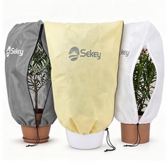 Sekey Winterschutzhauben für Pflanzen mit Reißverschluss & Zugband – Frostschutz aus 80 g/m² Vlies, 5 Größen, Beige, Grau & Weiß, 3er-Set