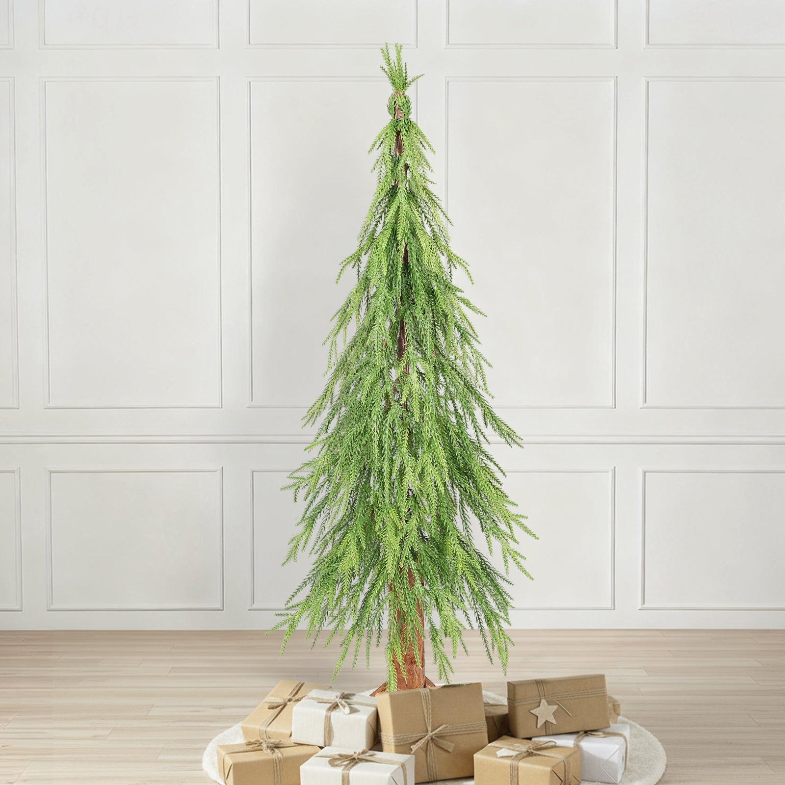 Salcar Künstlicher Weihnachtsbaum mit echtem Holzstamm – 100 % PE, zartgrün – 90 cm / 120 cm, naturgetreu & pflegeleicht