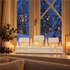 Salcar LED Weihnachtsdorf Schwibbogen – 43 cm, 8 LEDs, Batteriebetrieben, Fensterdeko Weihnachten