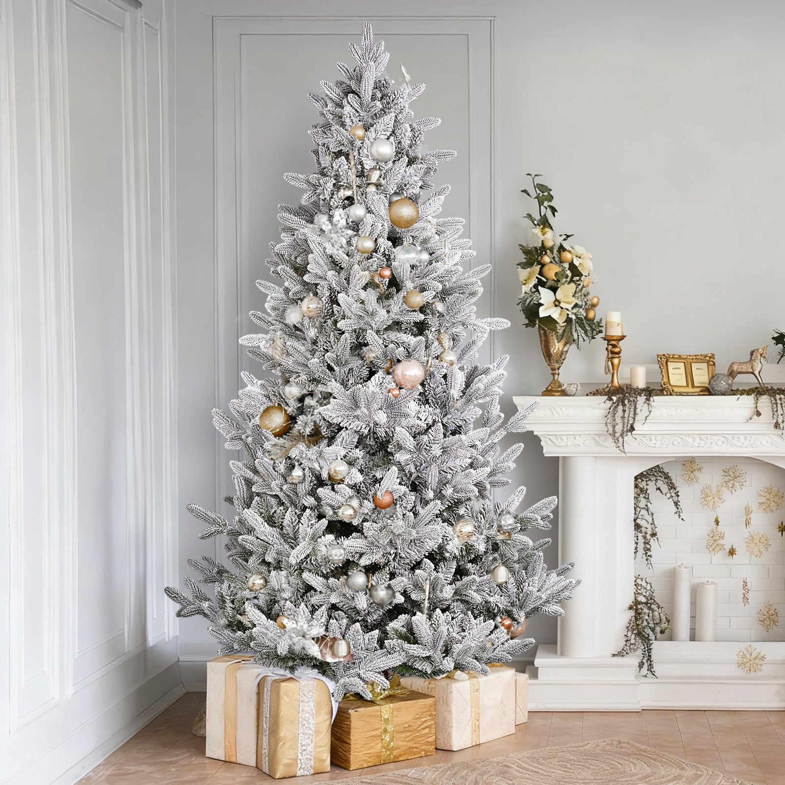 SALCAR Künstlicher Weihnachtsbaum mit Schnee – Realistischer Tannenbaum aus PE & PVC, naturgetreu, schwer entflammbar, stabiler Metallständer, einfacher Aufbau, wiederverwendbar