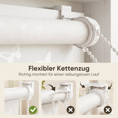 Sekey Rollo Schmetterling Weiß – Seitenzugrollo mit dekorativem Muster, Klemmfix ohne Bohren, lichtdurchlässig, stufenlos verstellbar