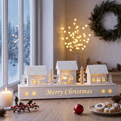 Salcar LED Weihnachtsdorf Schwibbogen – 43 cm, 8 LEDs, Batteriebetrieben, Fensterdeko Weihnachten