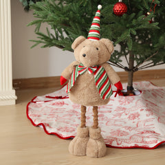Salcar Weihnachtsfigur Plüsch-Bär 55–70 cm – Stehende Weihnachtsdeko mit verstellbaren Teleskopbeinen, Weicher Plüschbär für Kamin, Fensterbank & Wohnzimmer