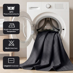 Sekey Schwarz Duschvorhang 180 × 200 cm, Textil Badewannenvorhang mit Waffelstruktur, Wasserabweisend & Waschbar, 100 % Polyester, mit Beschwerungsband & 12 Edelstahlringen