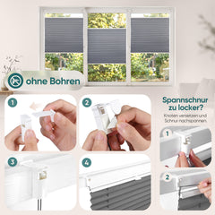 Sekey Plissee ohne Bohren Klemmfix – Lichtschutz & Sichtschutz für Fenster und Tür | Dunkelgrau