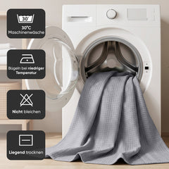 Sekey Grau Duschvorhang 180 × 200 cm, Textil Badewannenvorhang mit Waffelstruktur, Wasserabweisend & Waschbar, 100 % Polyester, mit Beschwerungsband & 12 Edelstahlringen