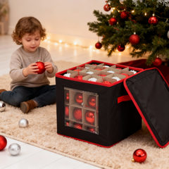 Salcar Aufbewahrungsbox Schwarz für 64 Weihnachtskugeln – Faltbare Weihnachtsdeko-Box 30,5 cm mit Fächern & flexiblen Trennwänden